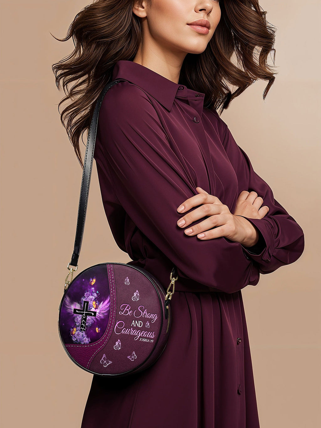 "Courage" - Joshua 1:9 Circle Crossbody Bag