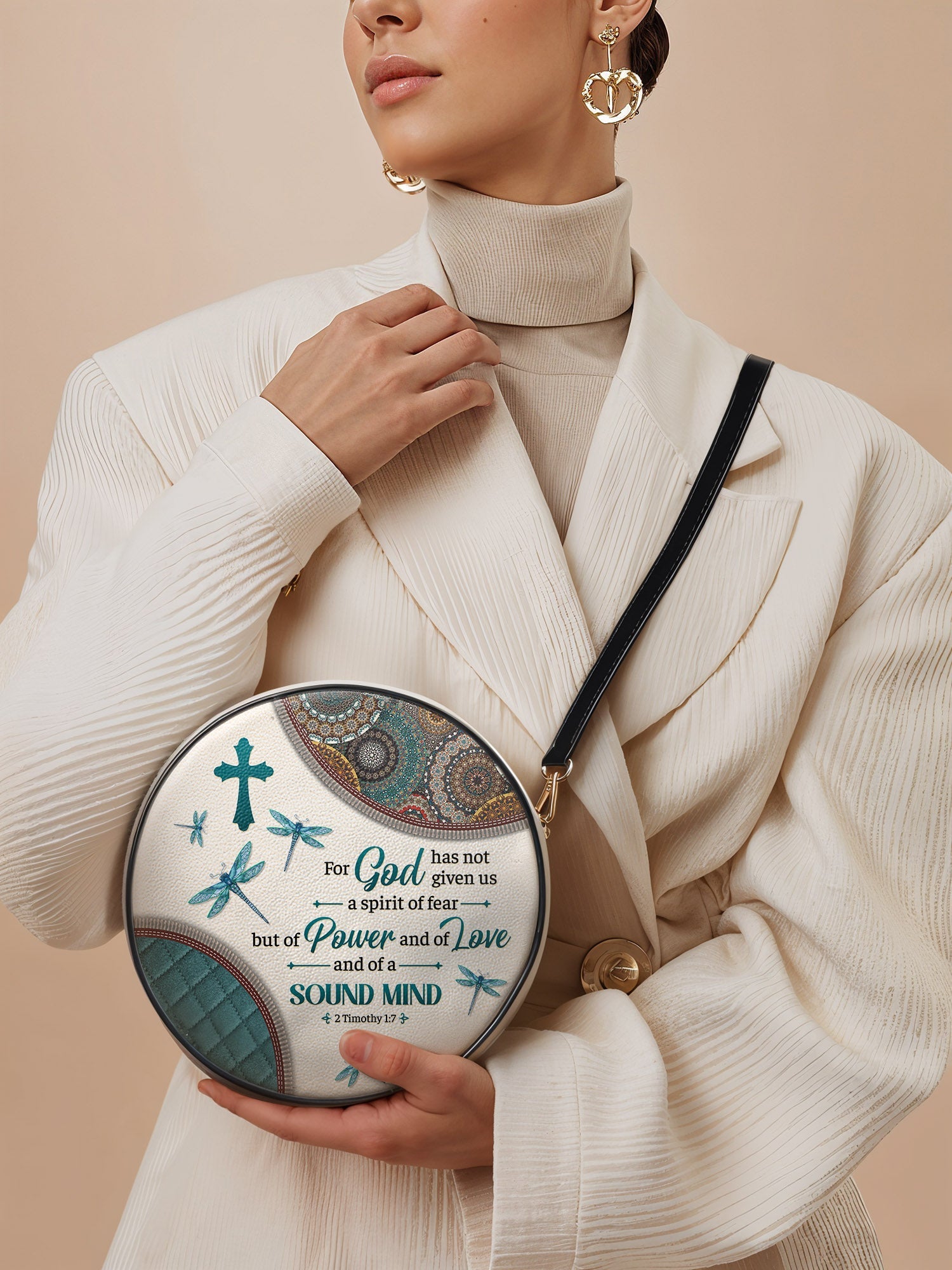 "Poise" - 2 Timothy 1:7 Circle Crossbody Bag