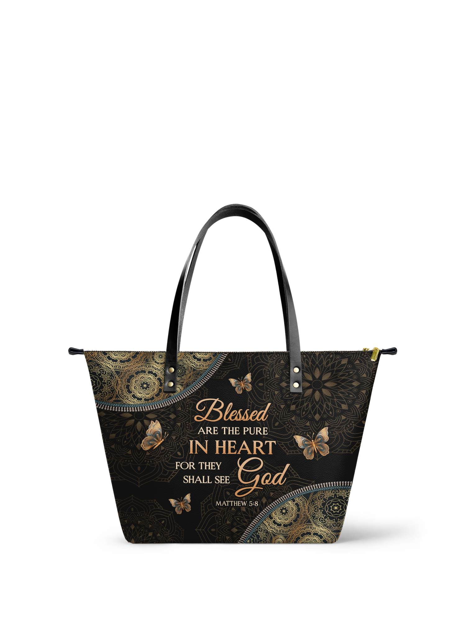 "Pure" - Matthew 5:8 Leather Tote Bag