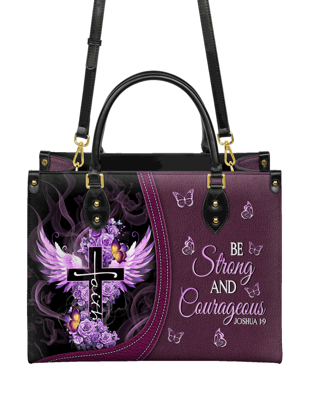 "Courage" - Joshua 1:9 Leather Handbag