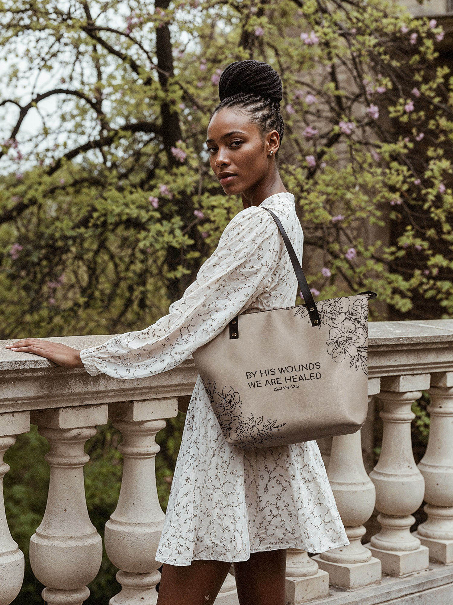 "Complete" - Isaiah 53:5 Leather Tote Bag