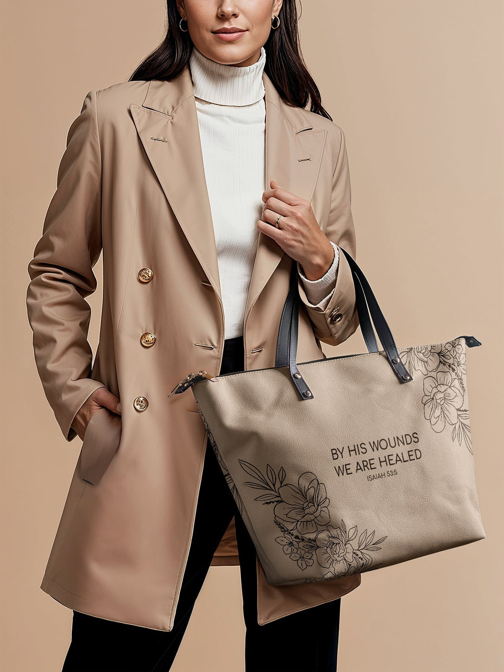 "Complete" - Isaiah 53:5 Leather Tote Bag