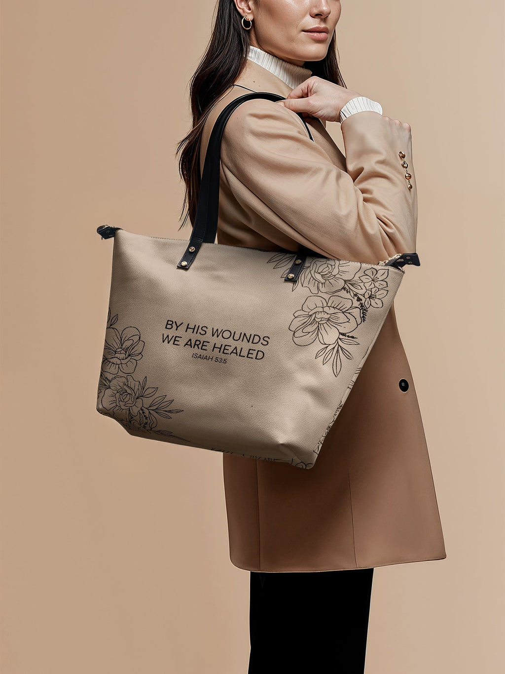 "Complete" - Isaiah 53:5 Leather Tote Bag