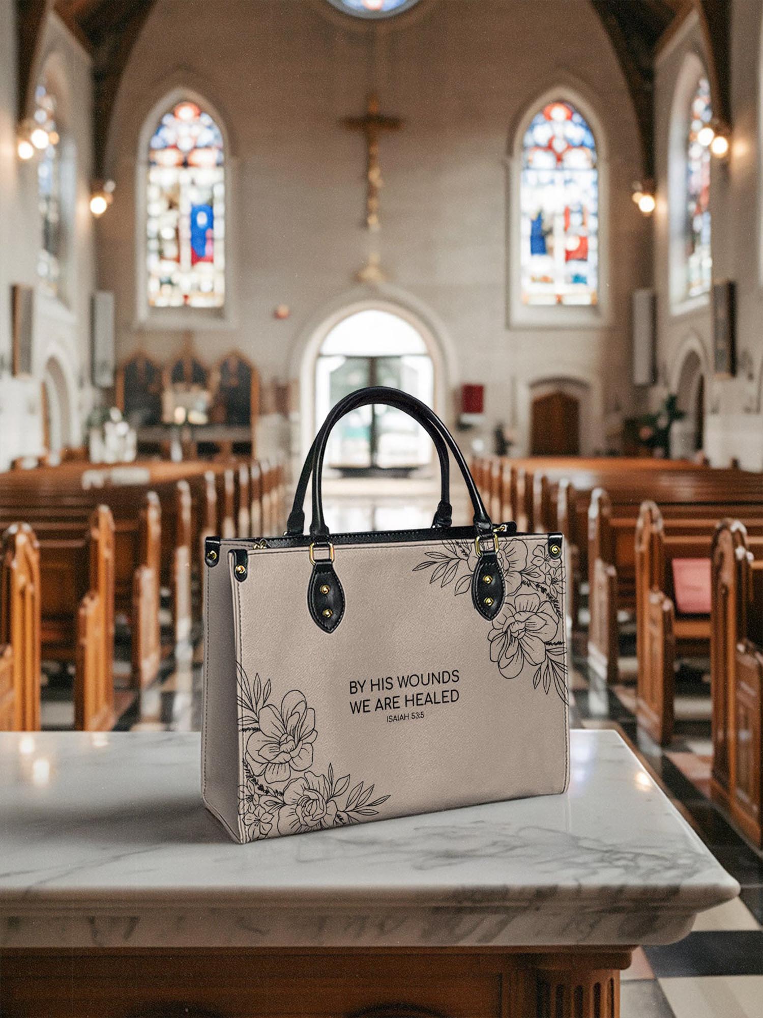 "Complete" - Isaiah 53:5 Leather Handbag