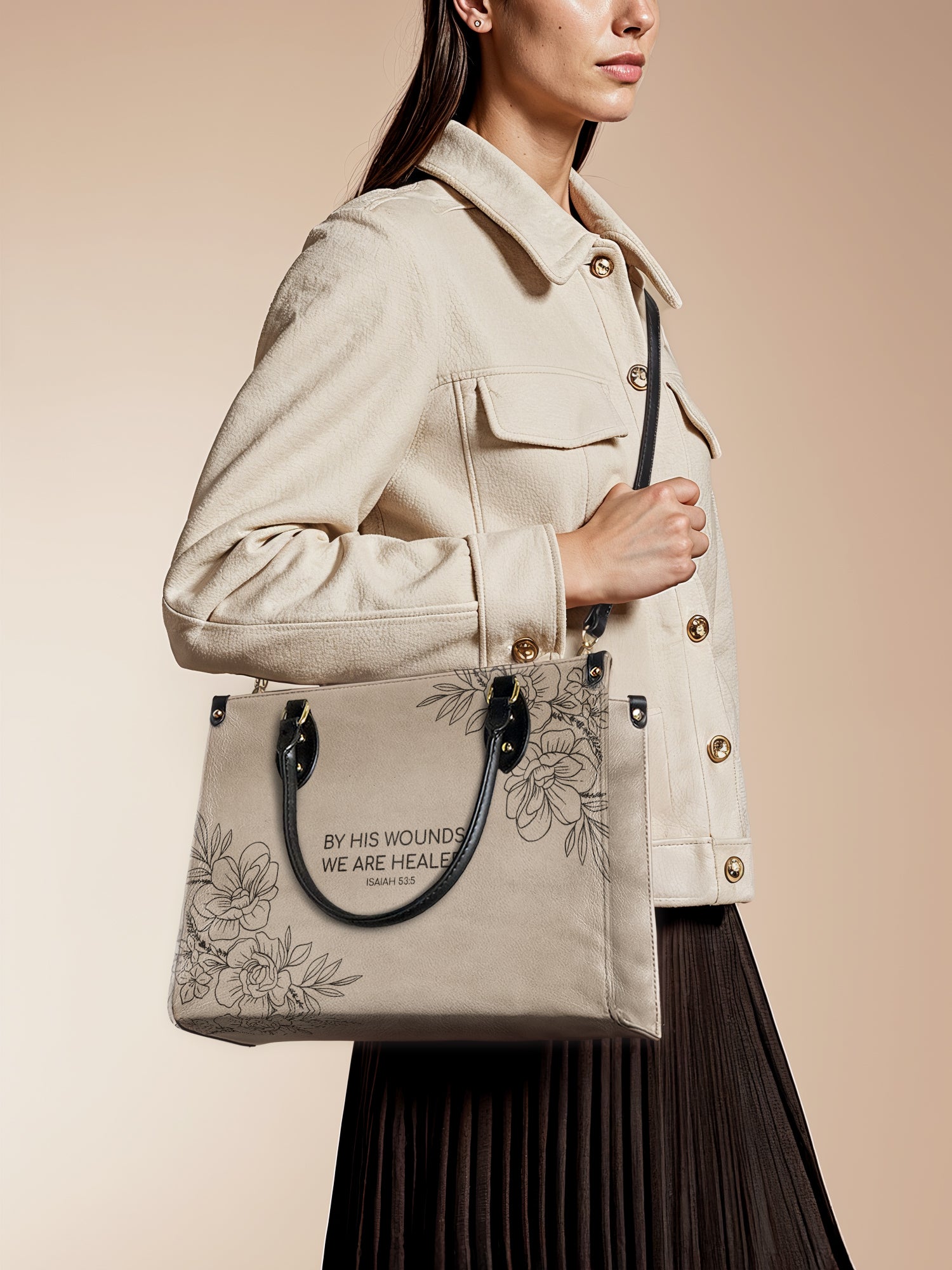 "Complete" - Isaiah 53:5 Leather Handbag