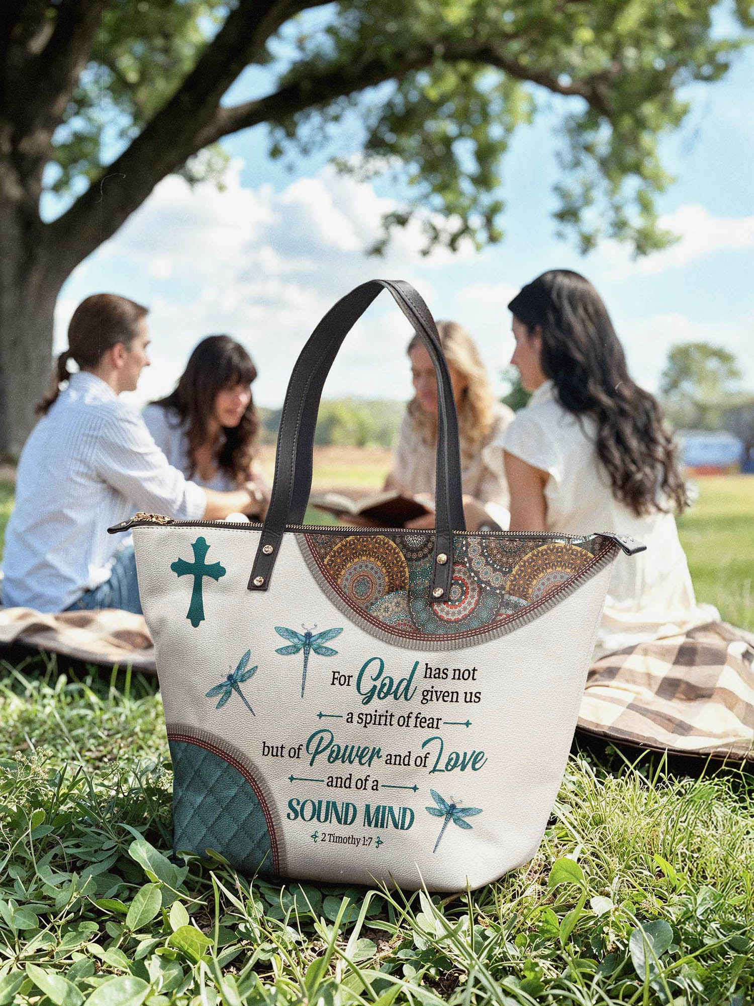 "Poise" - 2 Timothy 1:7 Leather Tote Bag
