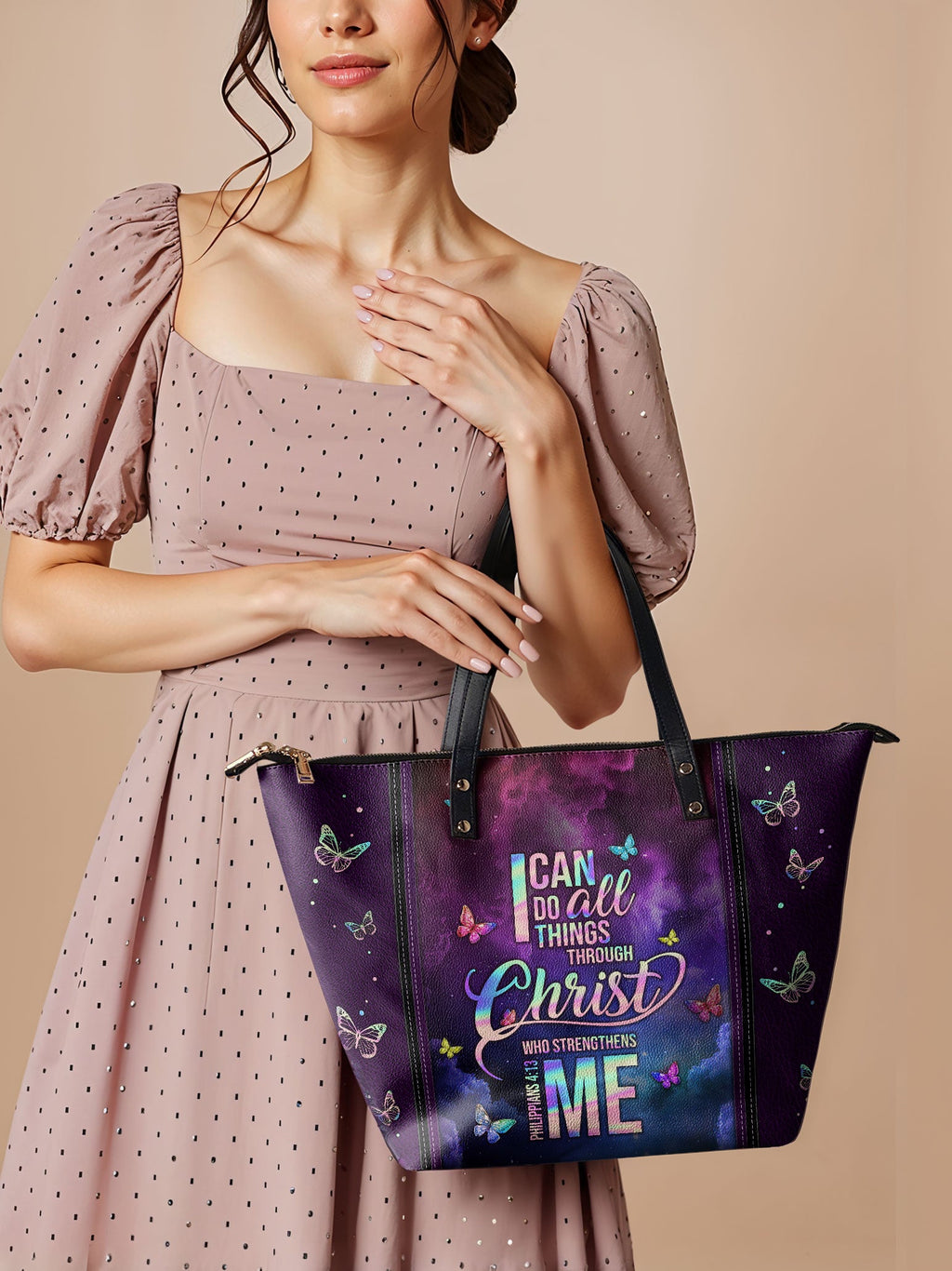 "Limitless" - Philippians 4:13 Leather Tote Bag