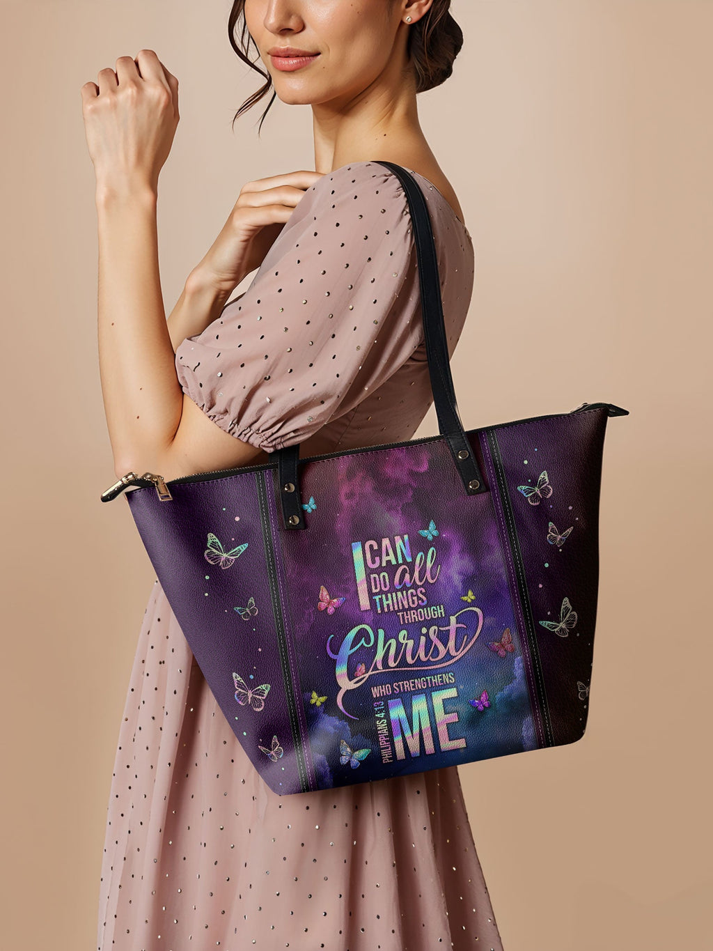 "Limitless" - Philippians 4:13 Leather Tote Bag