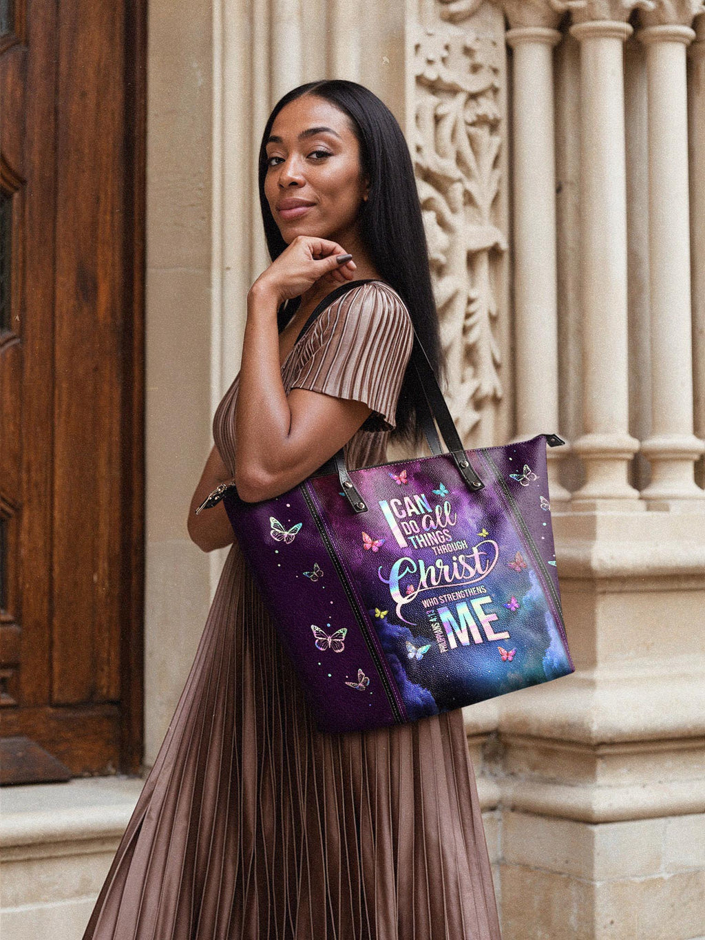 "Limitless" - Philippians 4:13 Leather Tote Bag