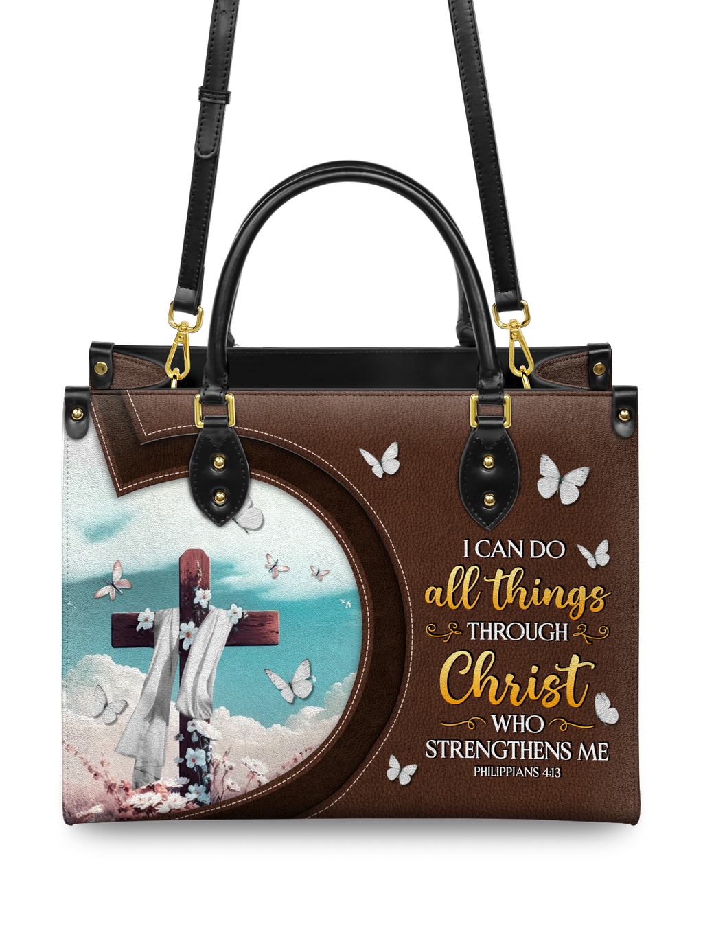 "Rise" - Philippians 4:13 Leather Handbag
