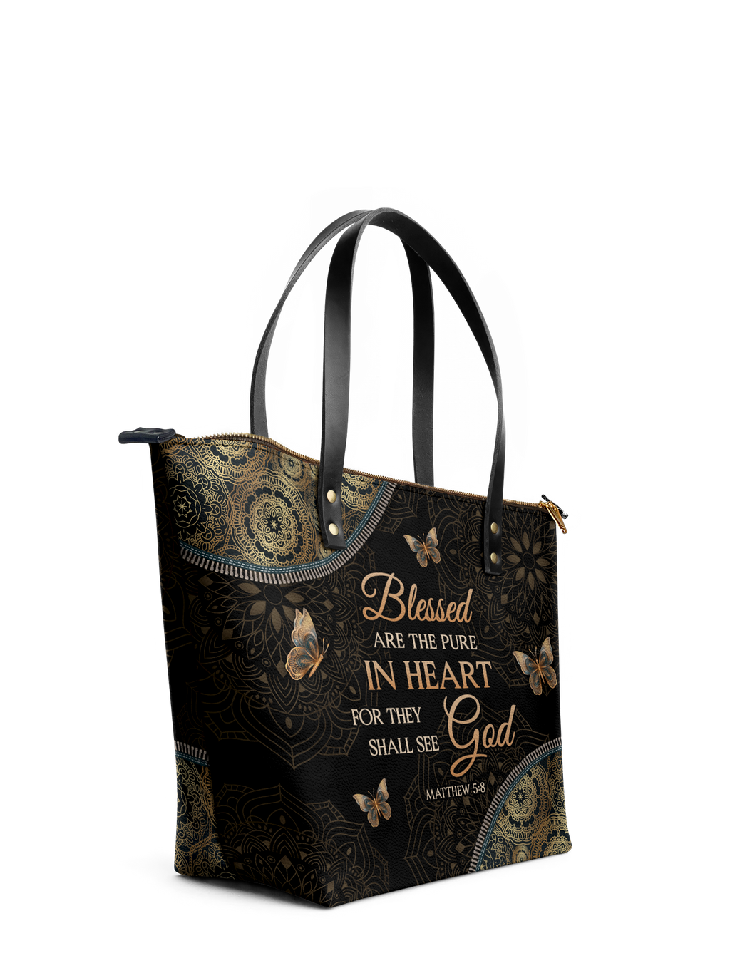 "Pure" - Matthew 5:8 Leather Tote Bag