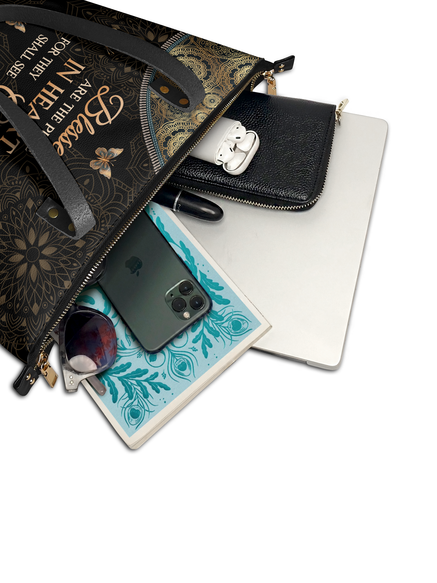 "Pure" - Matthew 5:8 Leather Tote Bag