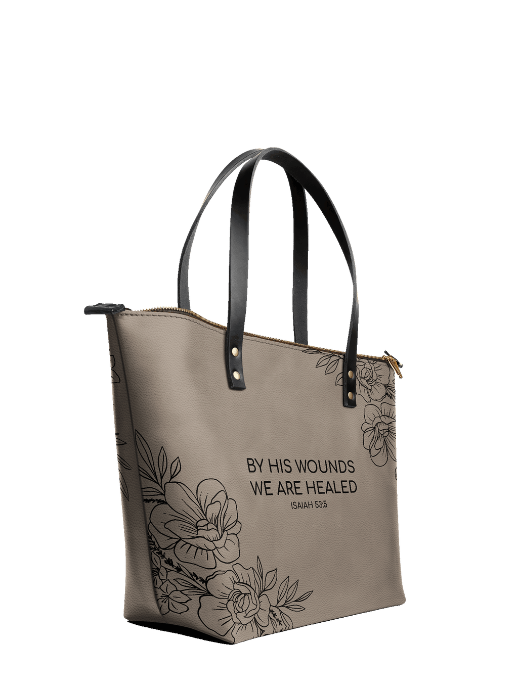 "Complete" - Isaiah 53:5 Leather Tote Bag