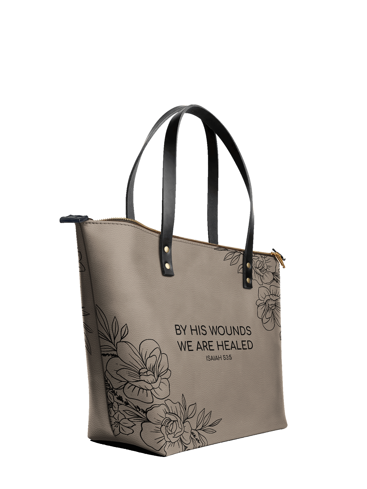 "Complete" - Isaiah 53:5 Leather Tote Bag