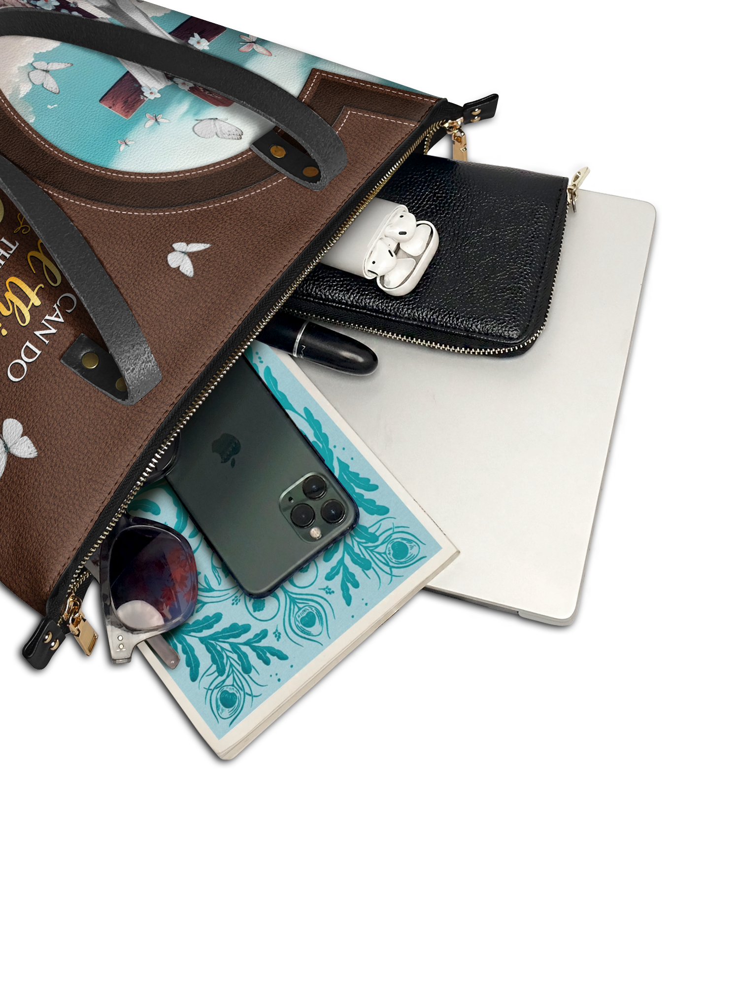 "Rise" - Philippians 4:13 Leather Tote Bag