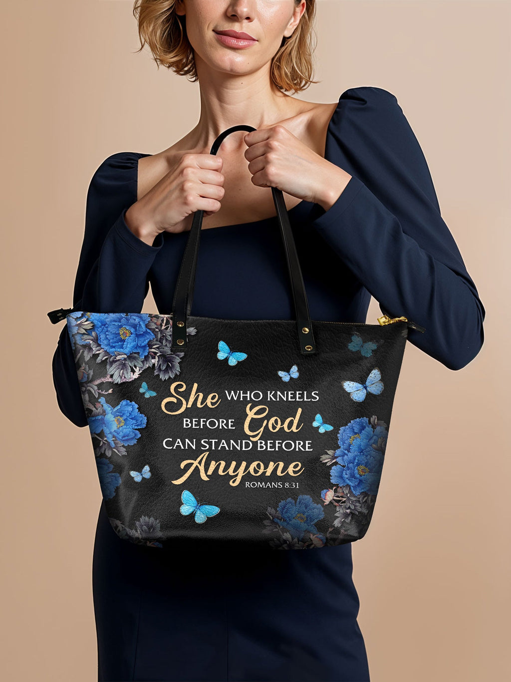 "Anchor" - Romans 8:31 Leather Tote Bag