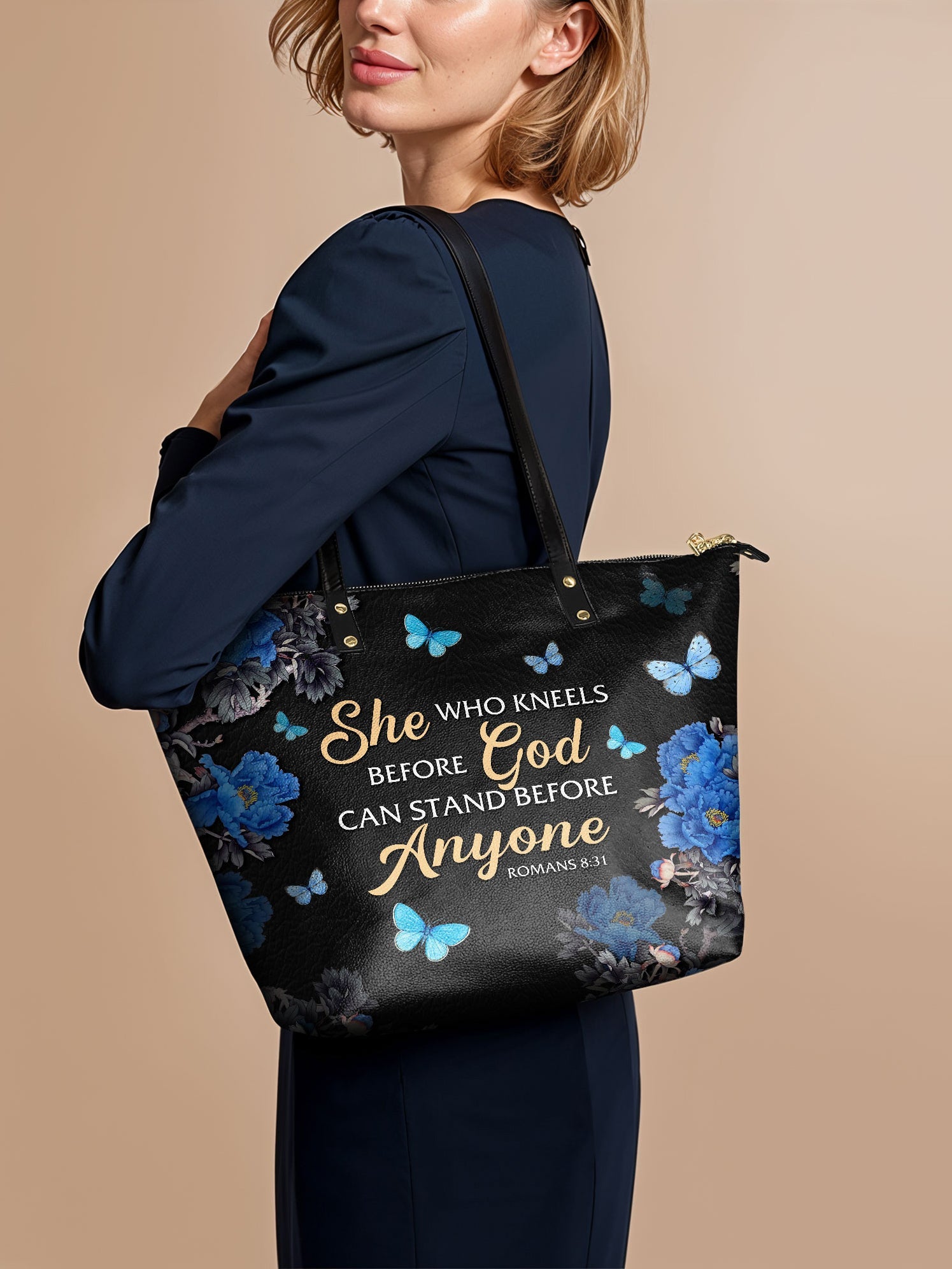 "Anchor" - Romans 8:31 Leather Tote Bag