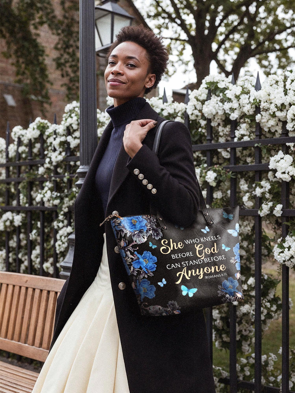 "Anchor" - Romans 8:31 Leather Tote Bag