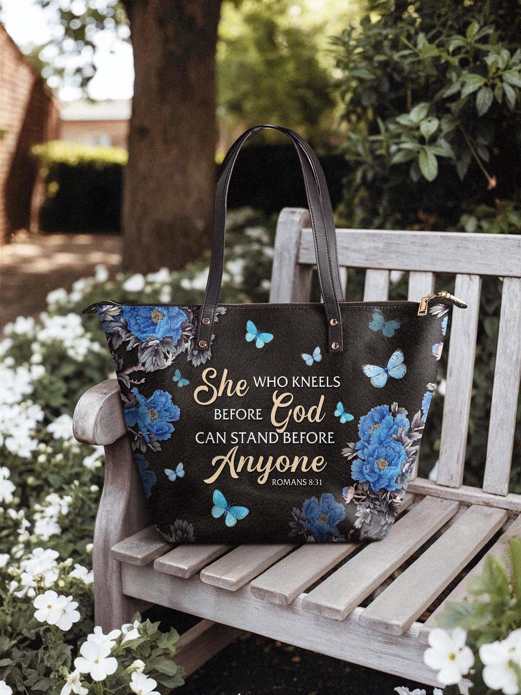 "Anchor" - Romans 8:31 Leather Tote Bag