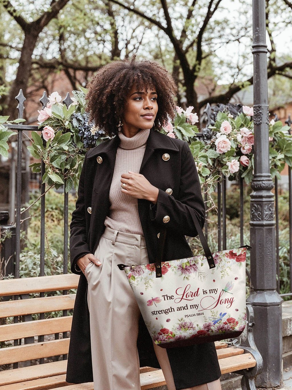 "Melody" - Psalm 118:14 Leather Tote Bag