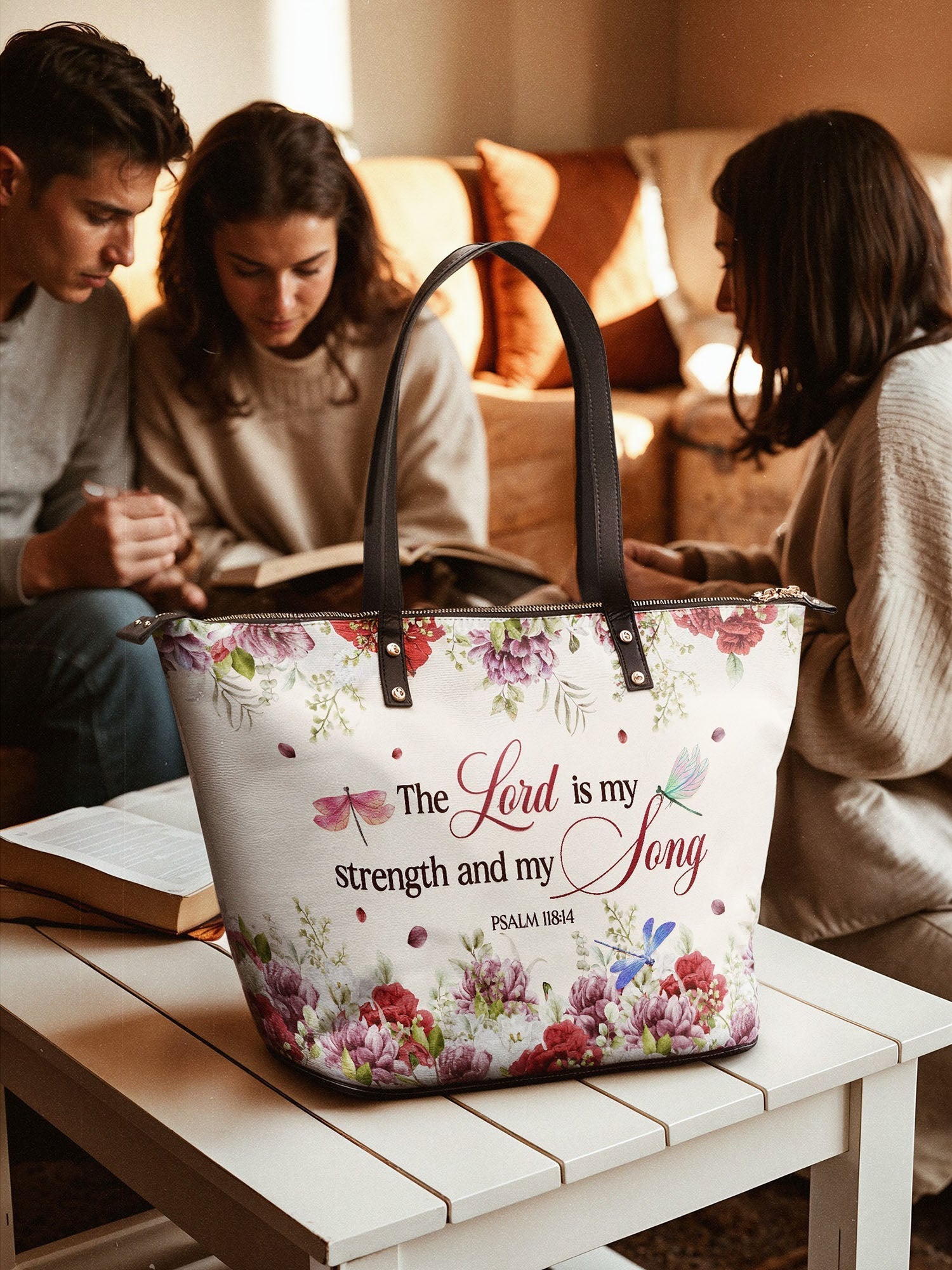 "Melody" - Psalm 118:14 Leather Tote Bag
