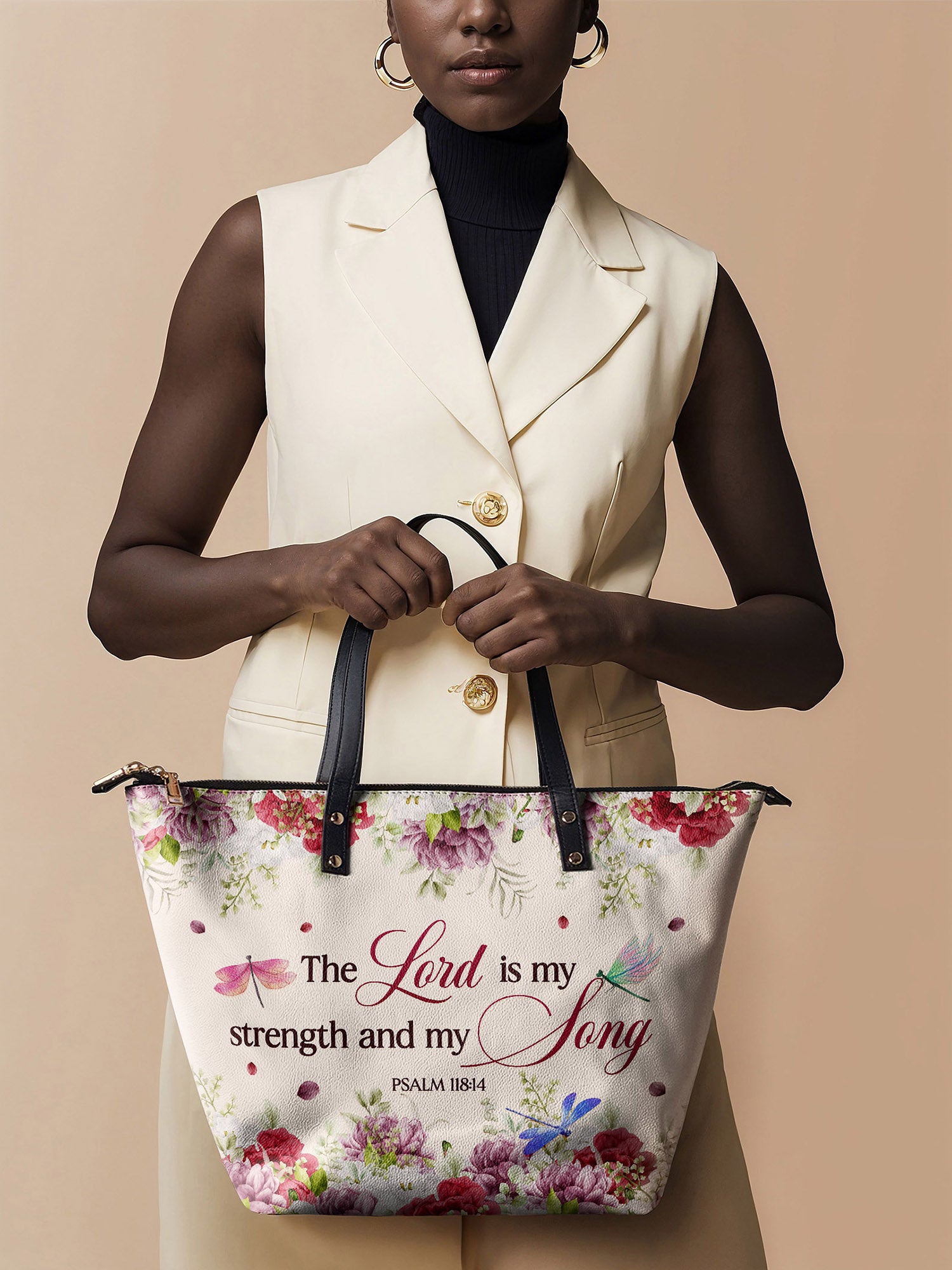 "Melody" - Psalm 118:14 Leather Tote Bag